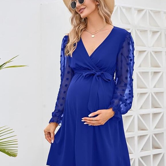coolmee Dresses & Skirts - Coolmee Womens Maternity Swiss Dot Long Sleeve Wrap Dress V Neck Fall Casual